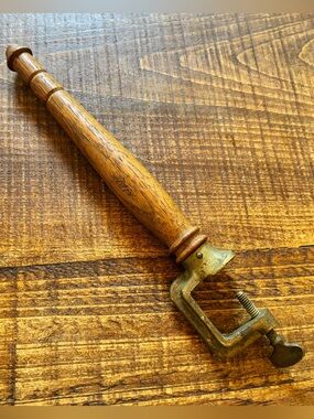 Vintage Brass C-clamp with a Turned Wooden Handle